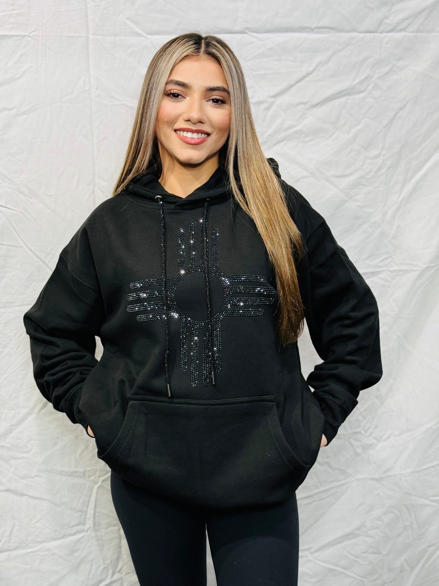 Black on Black Rhinestone Zia Hoodie