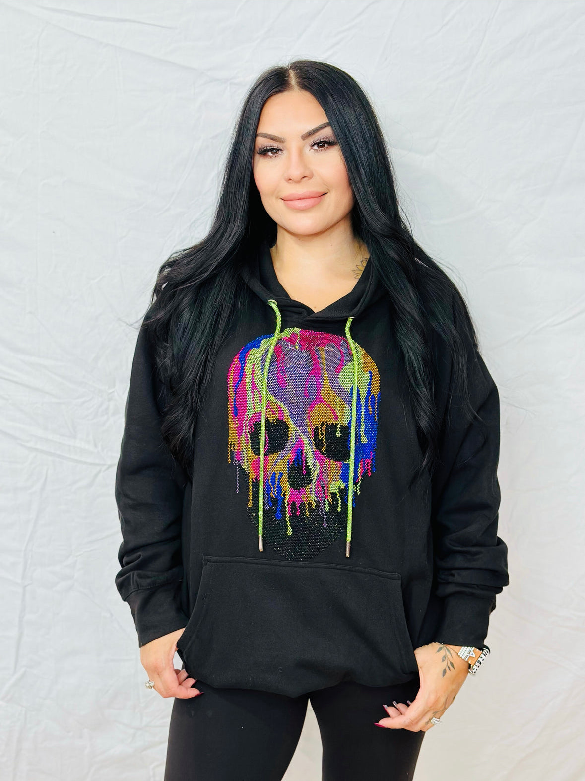 Dripping Skull Rhinestone Hoodie