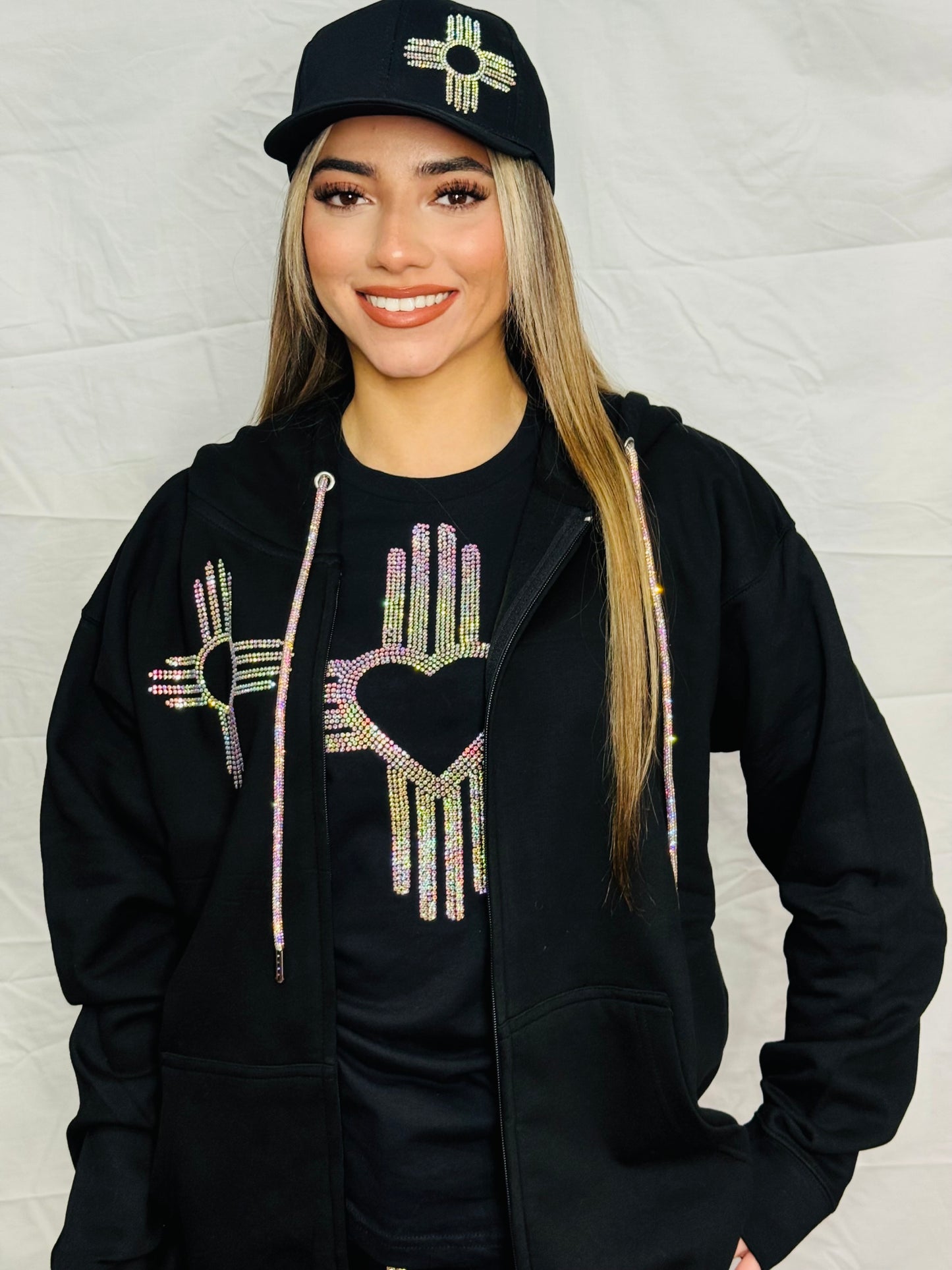 Iridescent Zia Rhinestone Zip Up Hoodie