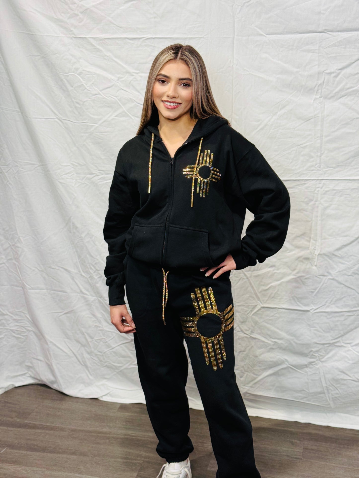 Gold Rhinestone Zia Zip Up Hoodie