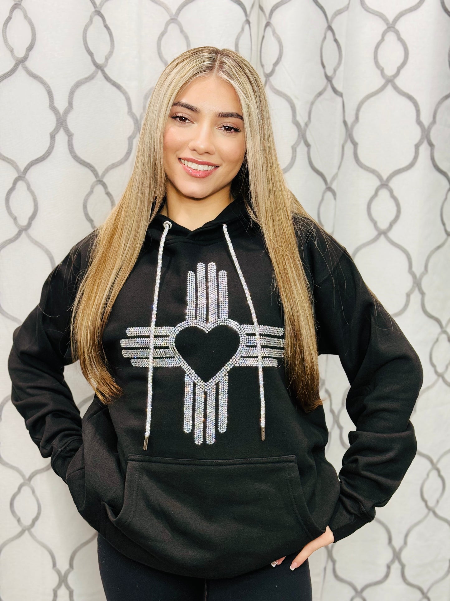 Silver Rhinestone Zia Heart Hoodie