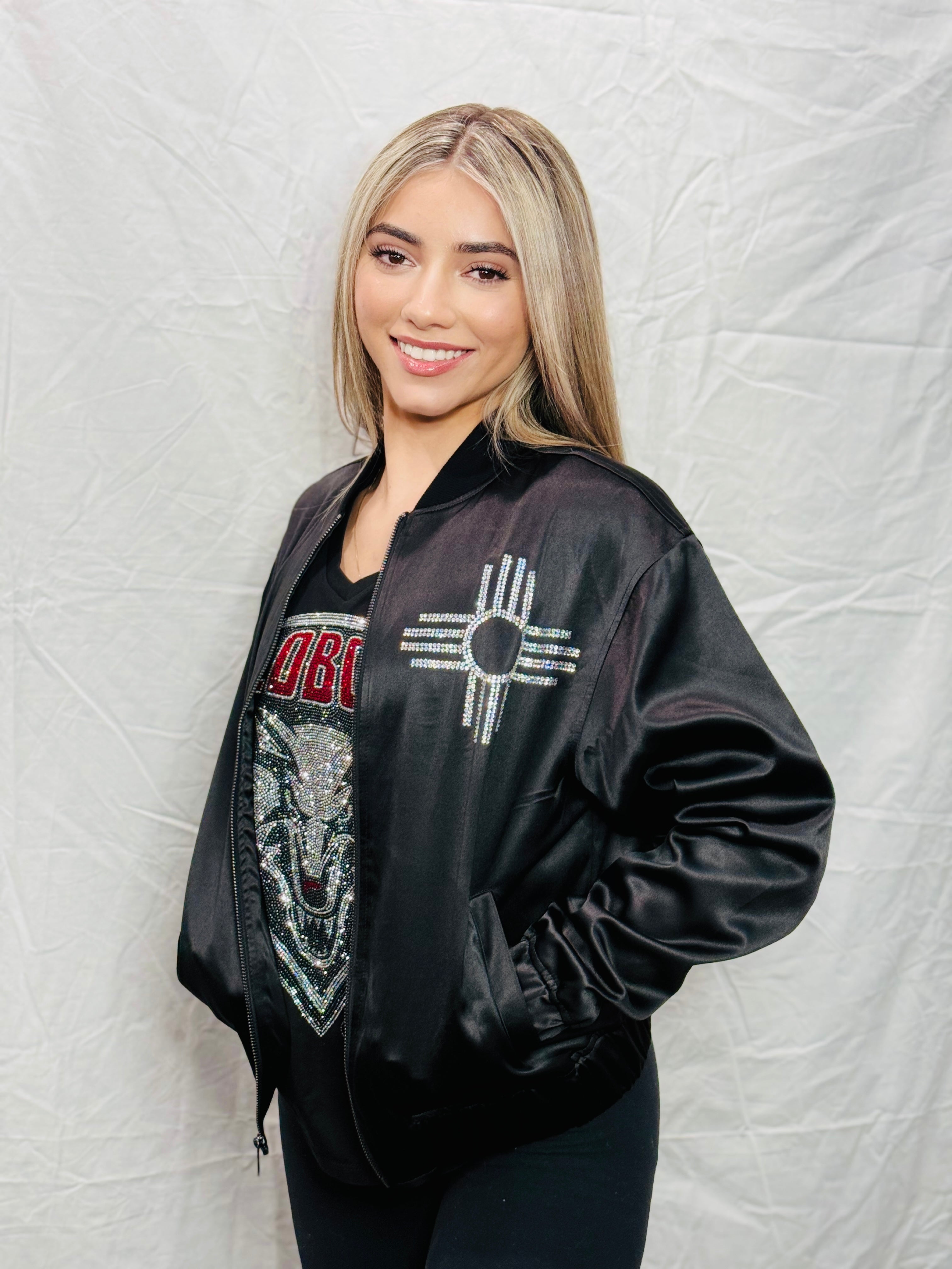 Zia Limited Edition New Mexico UNM Lobos Rhinestone Bomber