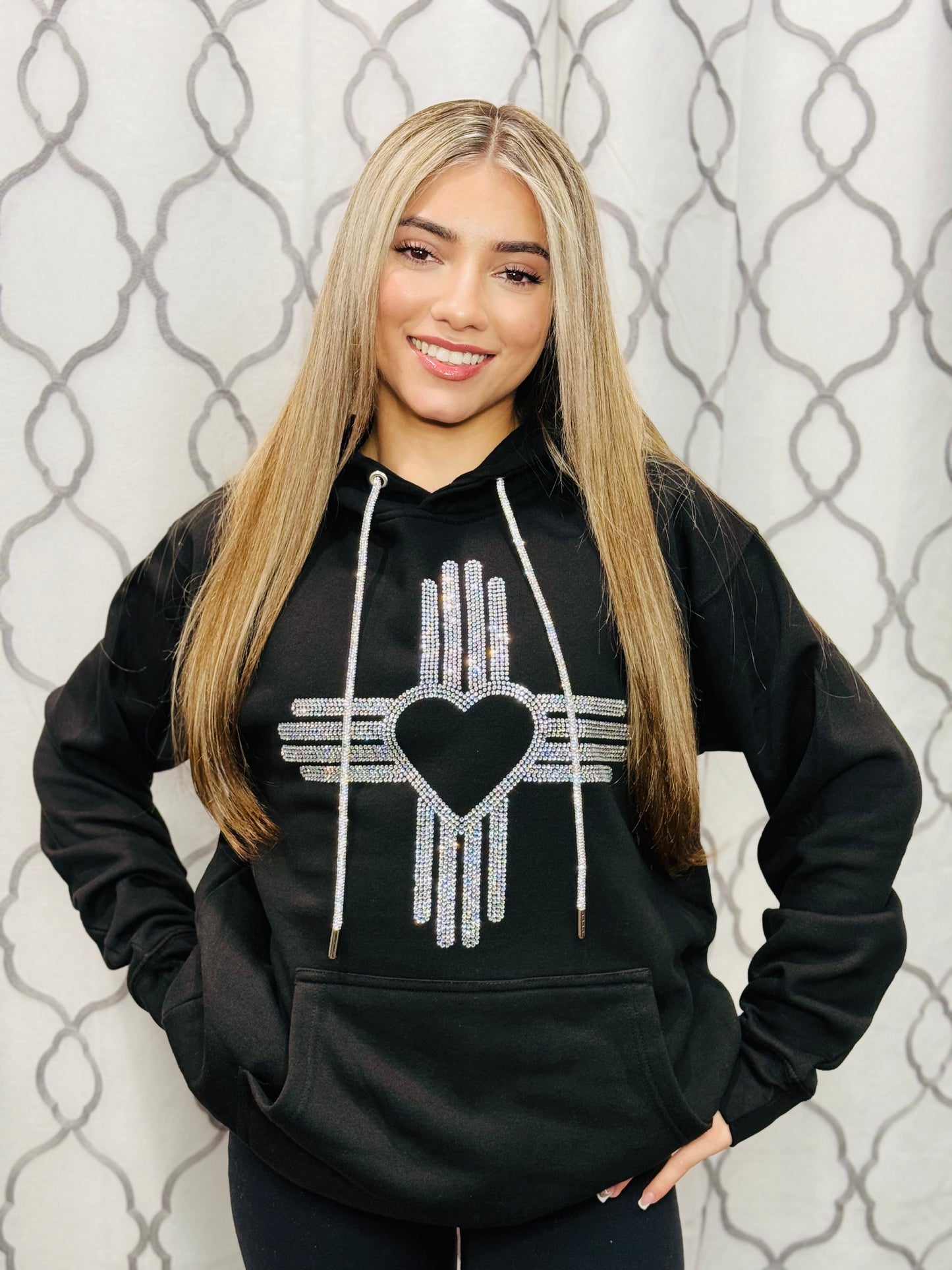 Silver Rhinestone Zia Heart Hoodie