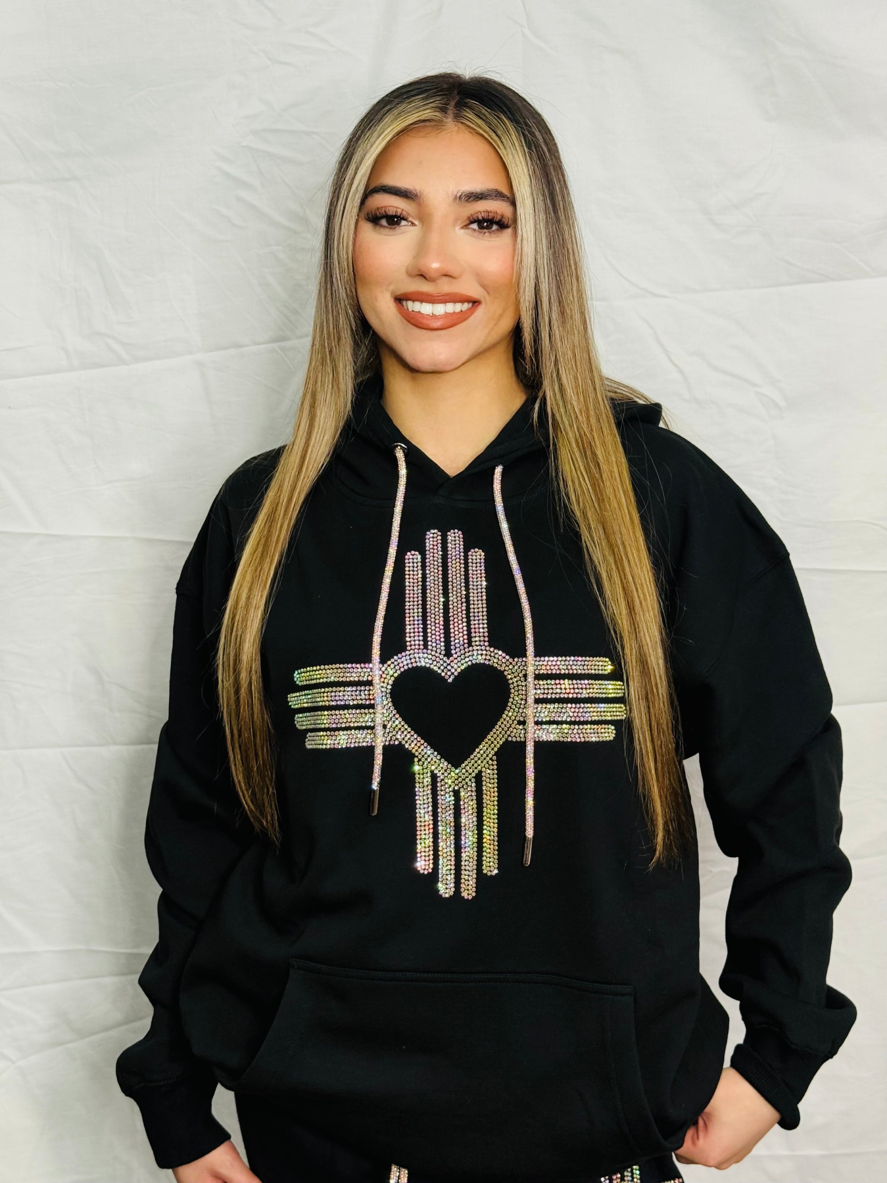 Iridescent Zia Heart Rhinestone Hoodie – Eddie Valentin