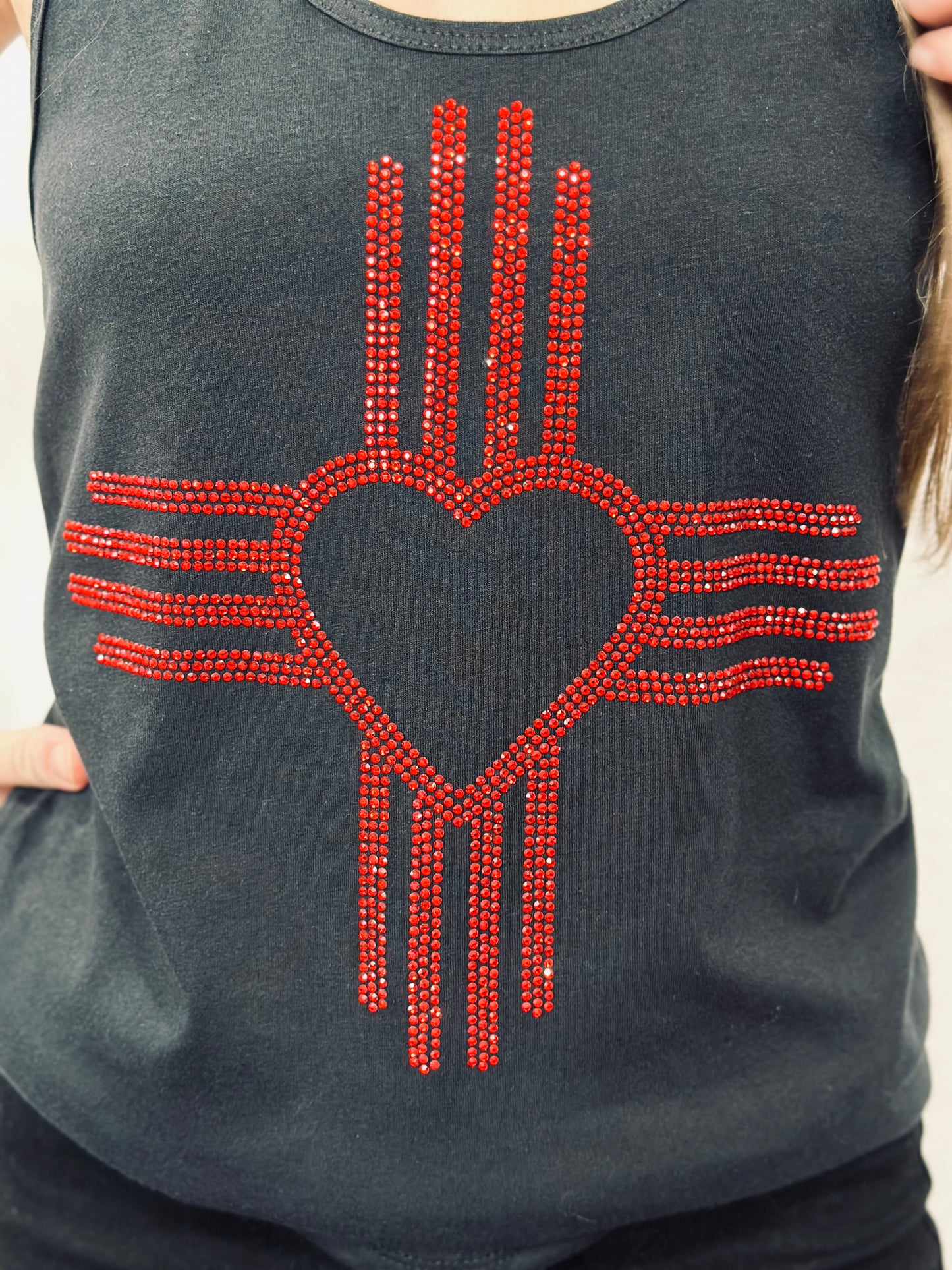 Red Rhinestone Heart Zia Tank Top