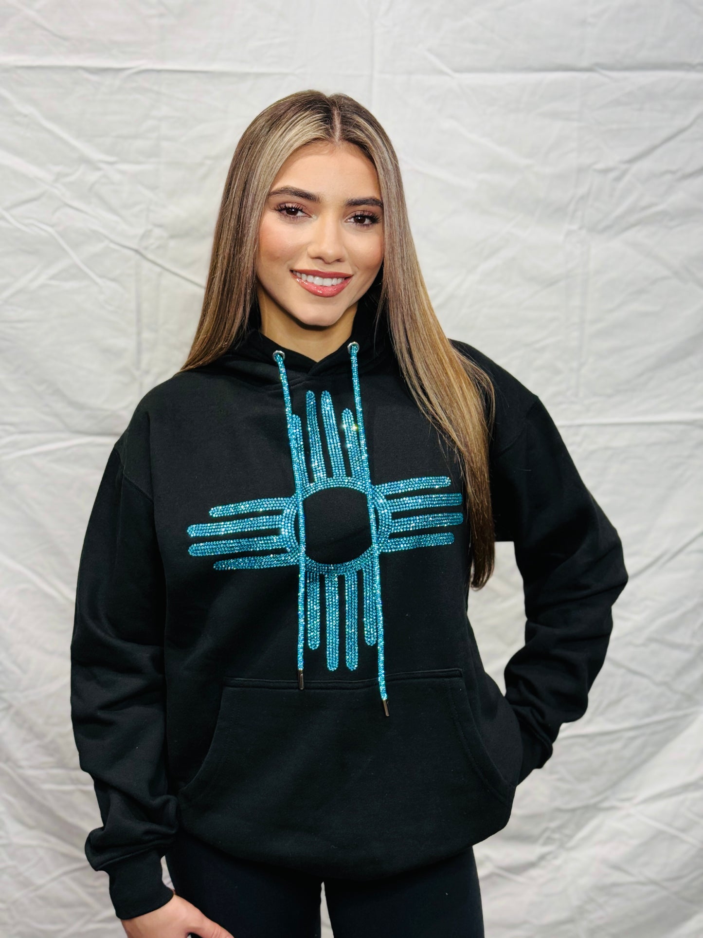Turquoise Zia Rhinestone Hoodie