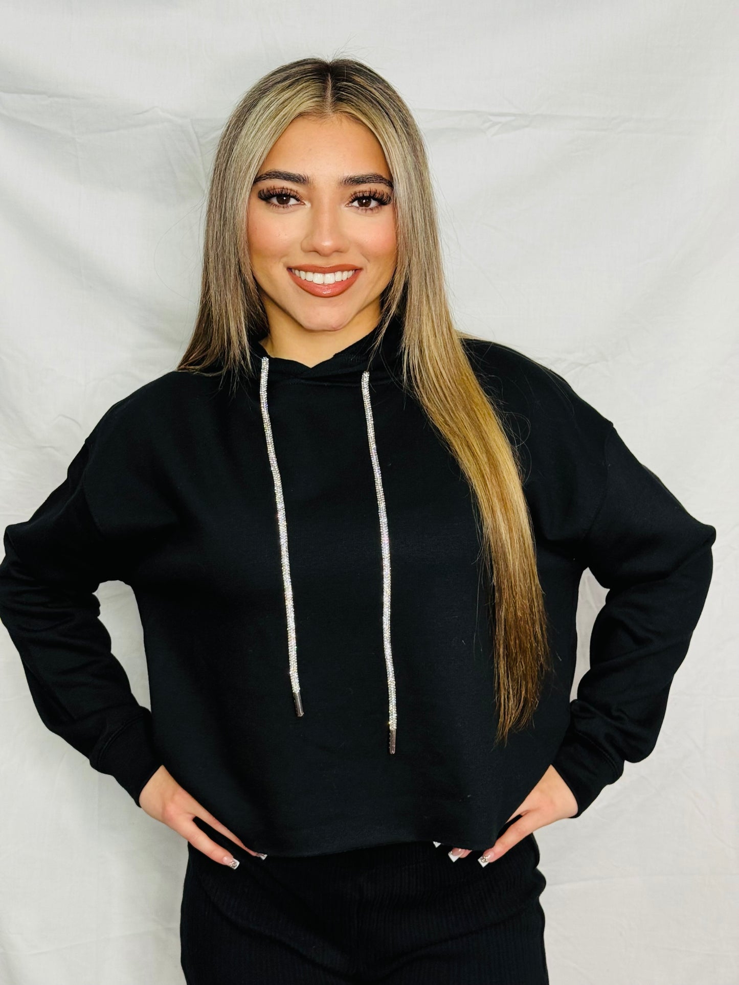 Angel Wing Rhinestone Crop Hoodie