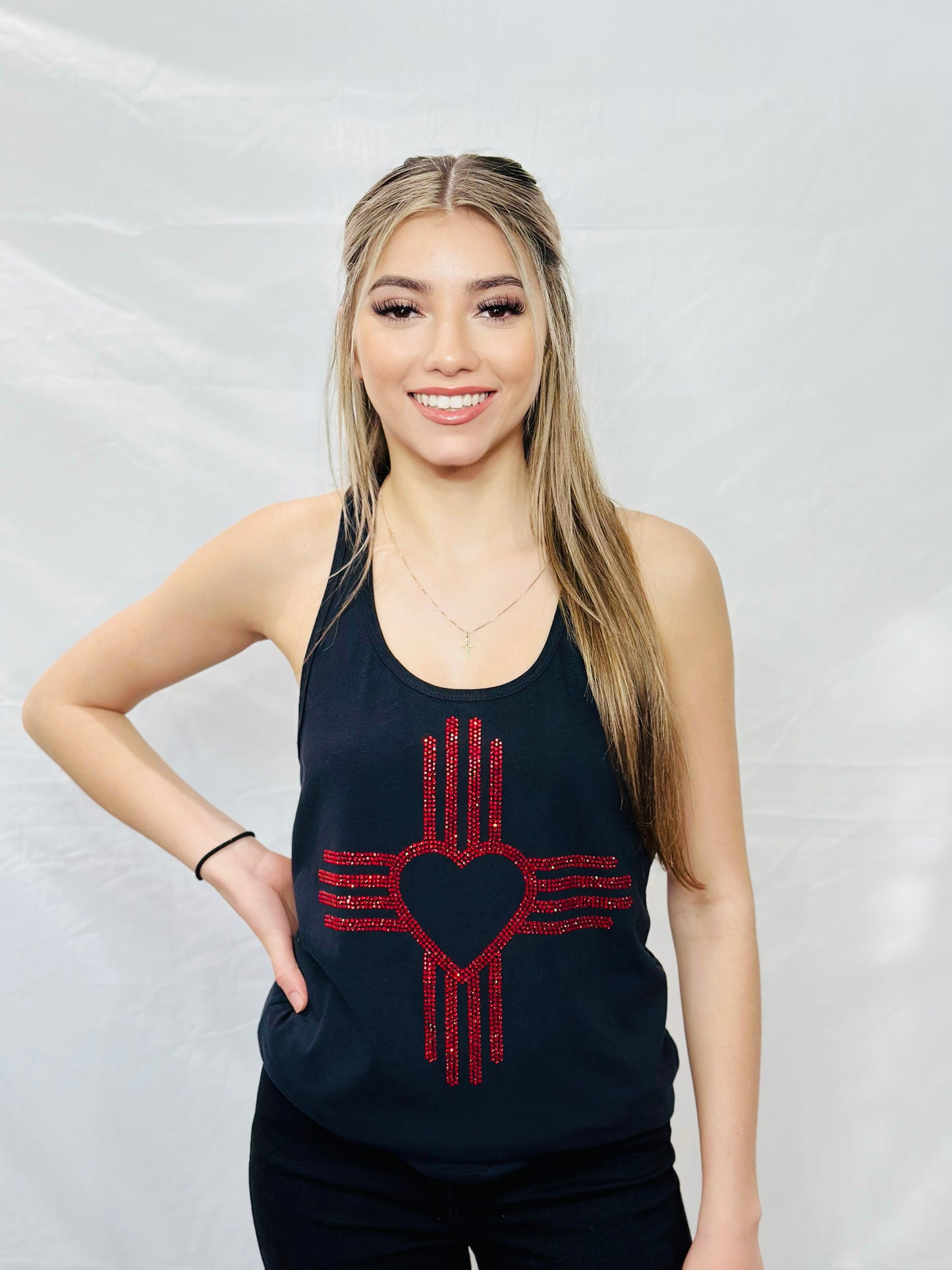 Red Rhinestone Heart Zia Tank Top