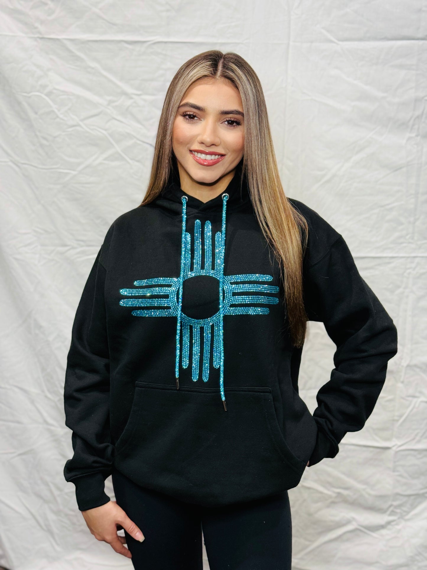 Turquoise Zia Rhinestone Hoodie