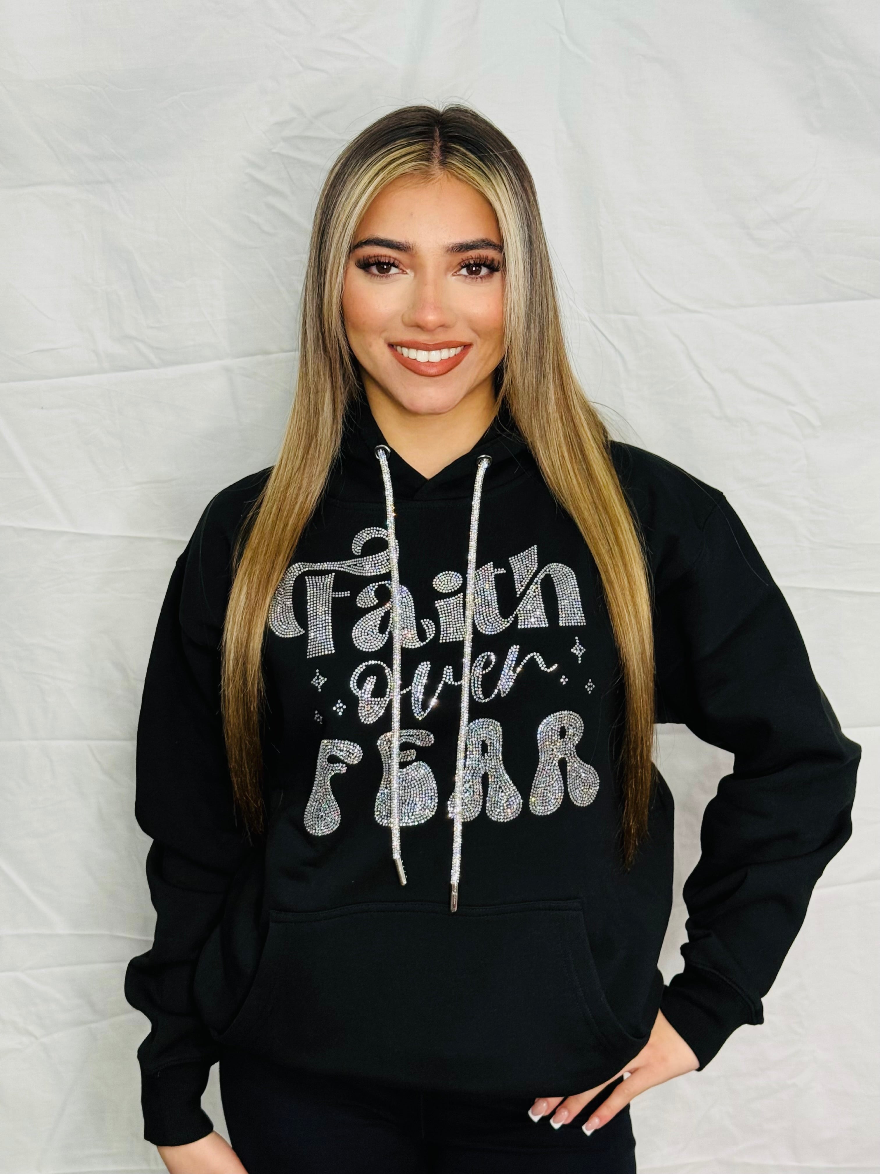 Faith over Fear Rhinestone Hoodie – Eddie Valentin