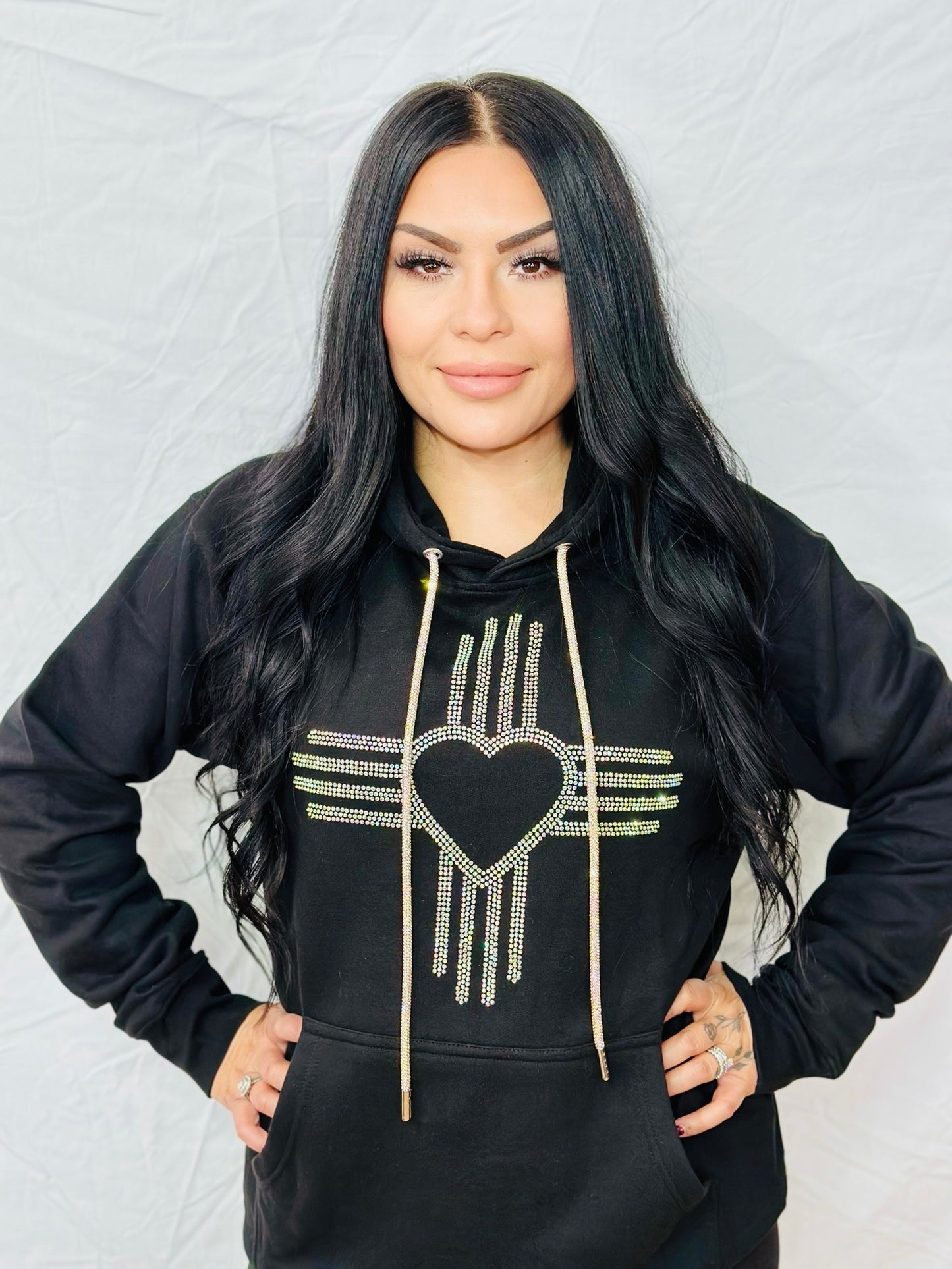 Iridescent Heart Rhinestone Zia Hoodie