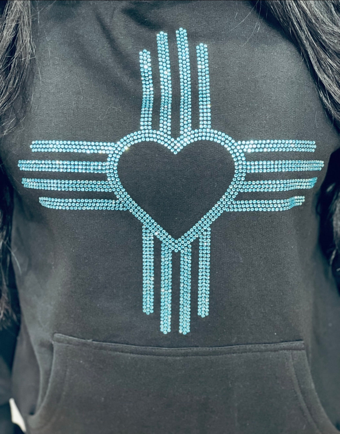 Turquoise Rhinestone Zia Heart Hoodie