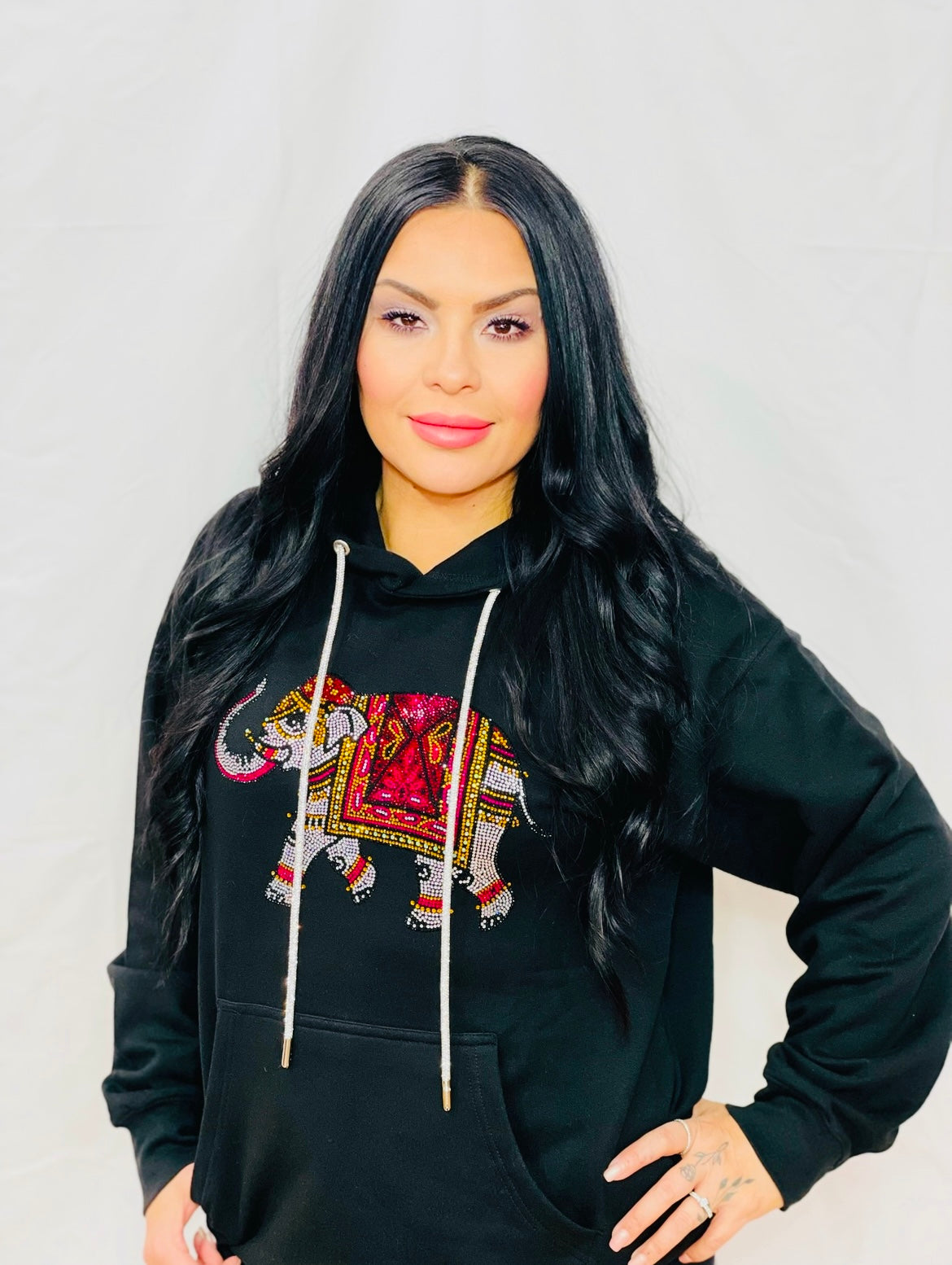Elephant Rhinestone Hoodie