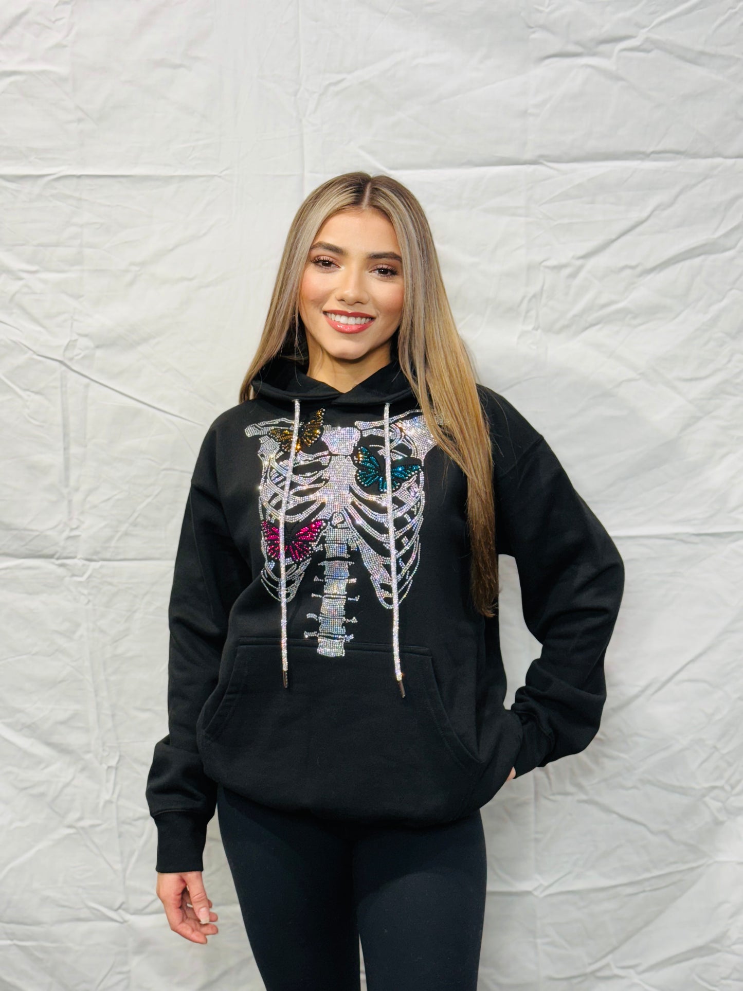 Rhinestone Butterfly Skeleton Hoodie