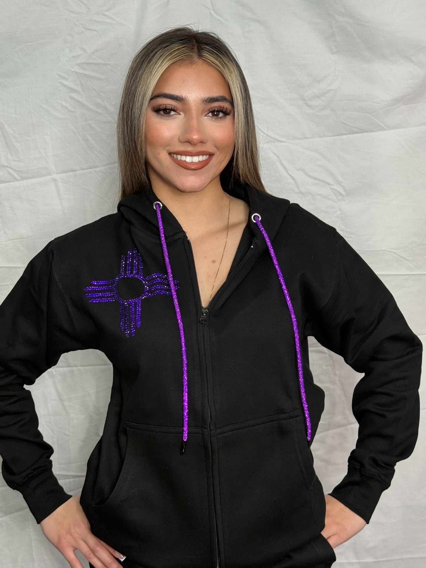 Purple Zia Rhinestone Zip Up Hoodie
