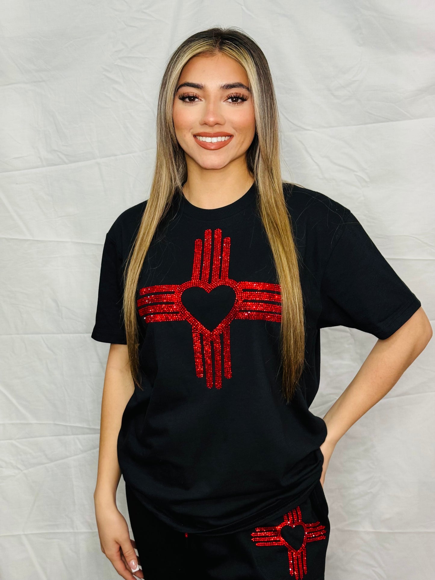 Red Zia Heart Rhinestone T-Shirt