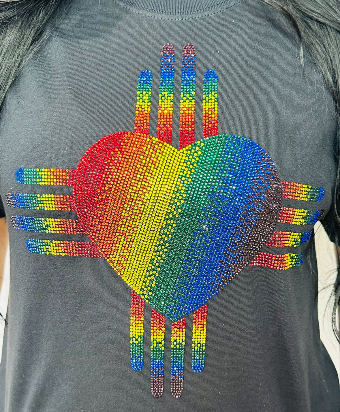 Rainbow Zia Heart Rhinestone T-Shirt