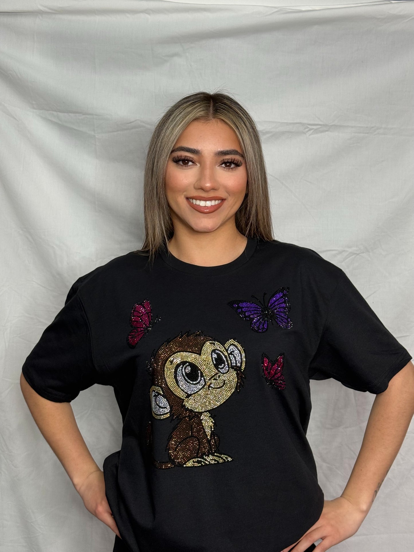 Monkey & Butterflies Rhinestone T-Shirt