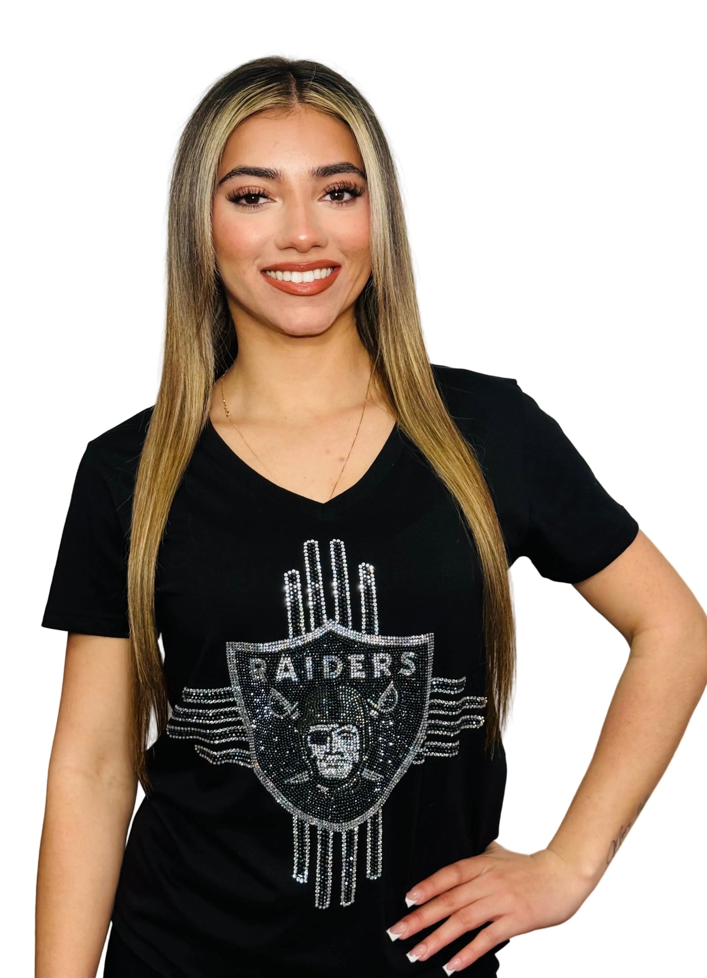 Zia Rhinestone Raiders V-Neck T-Shirt