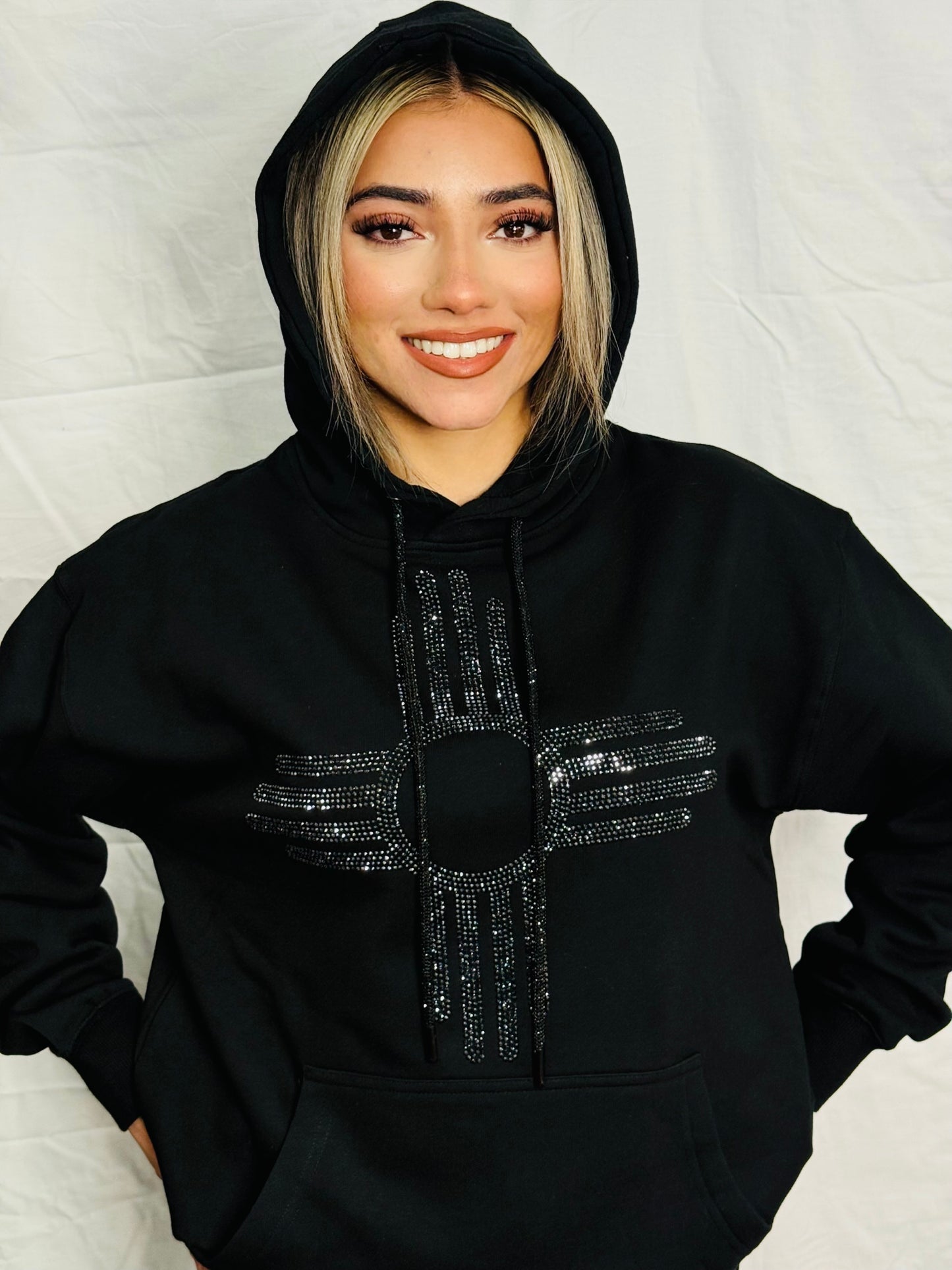 Black on Black Rhinestone Zia Hoodie
