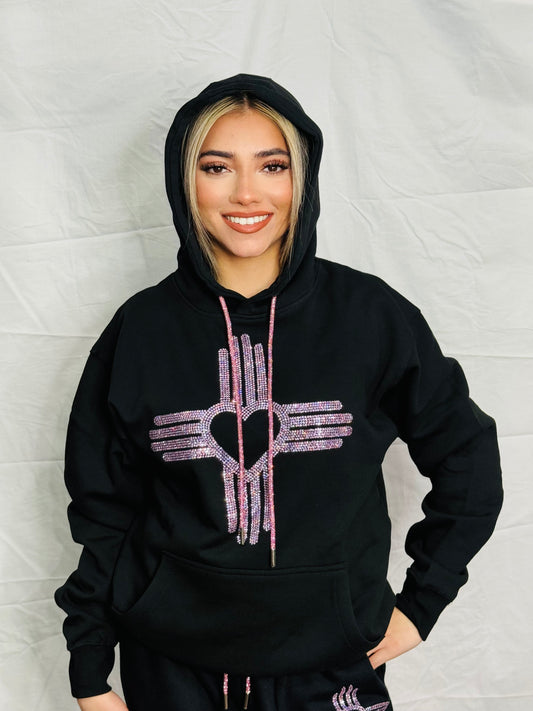 Pink Zia Heart Rhinestone Hoodie