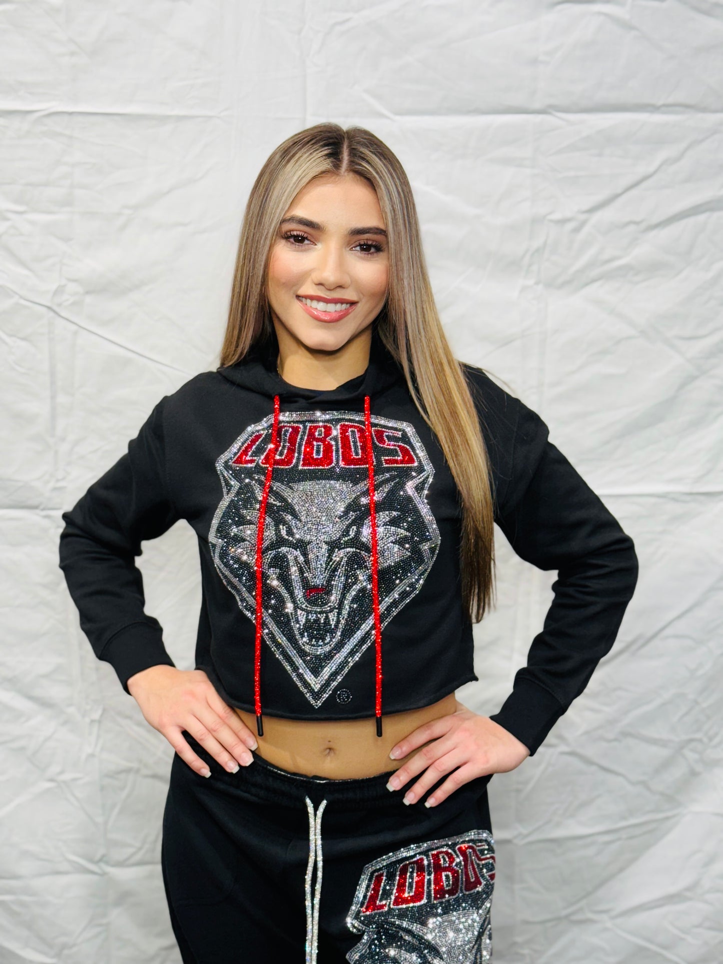 New Mexico Lobos Crop Rhinestone Hoodie