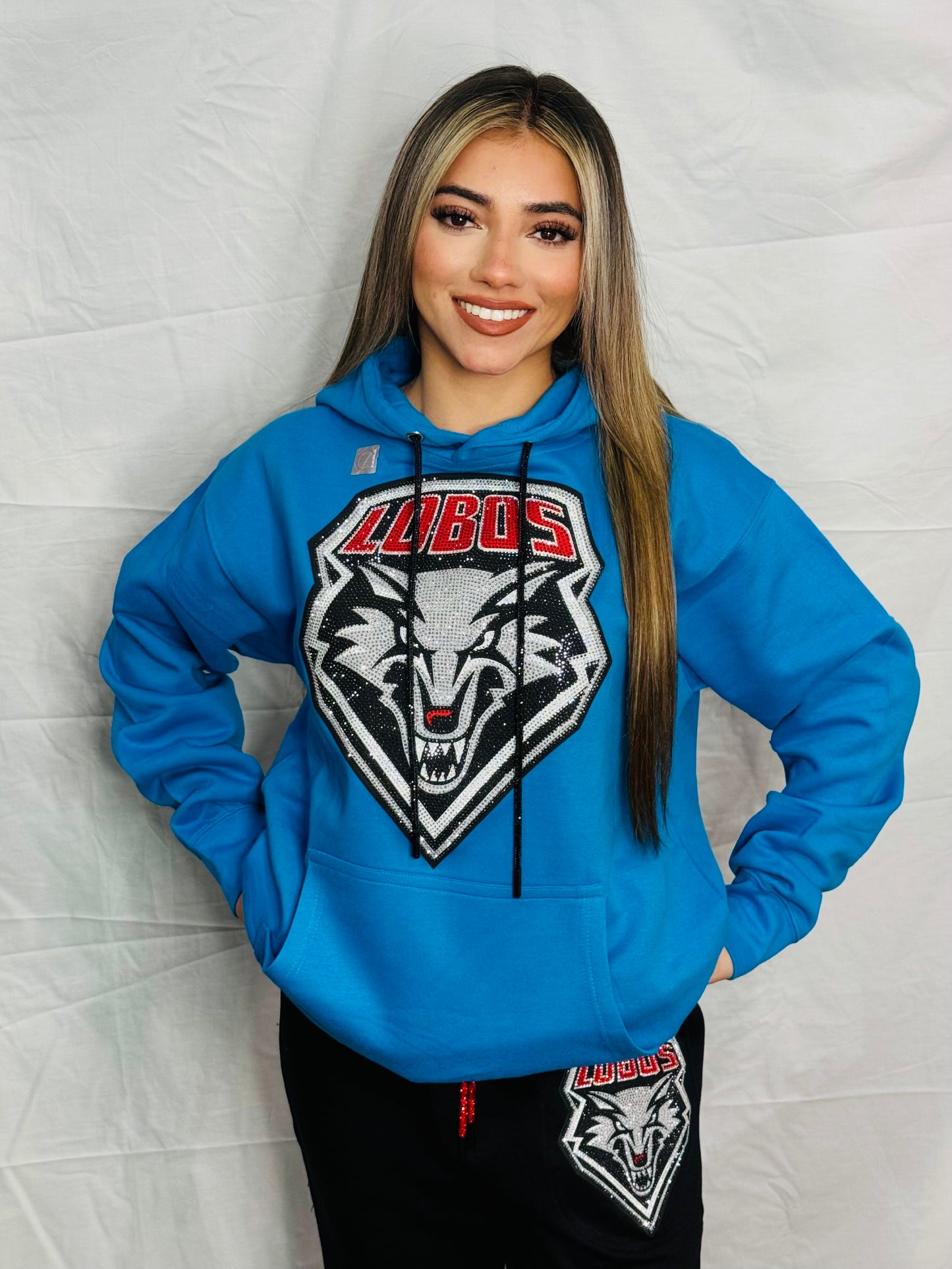 Turquoise UNM Lobos Rhinestone Hoodie