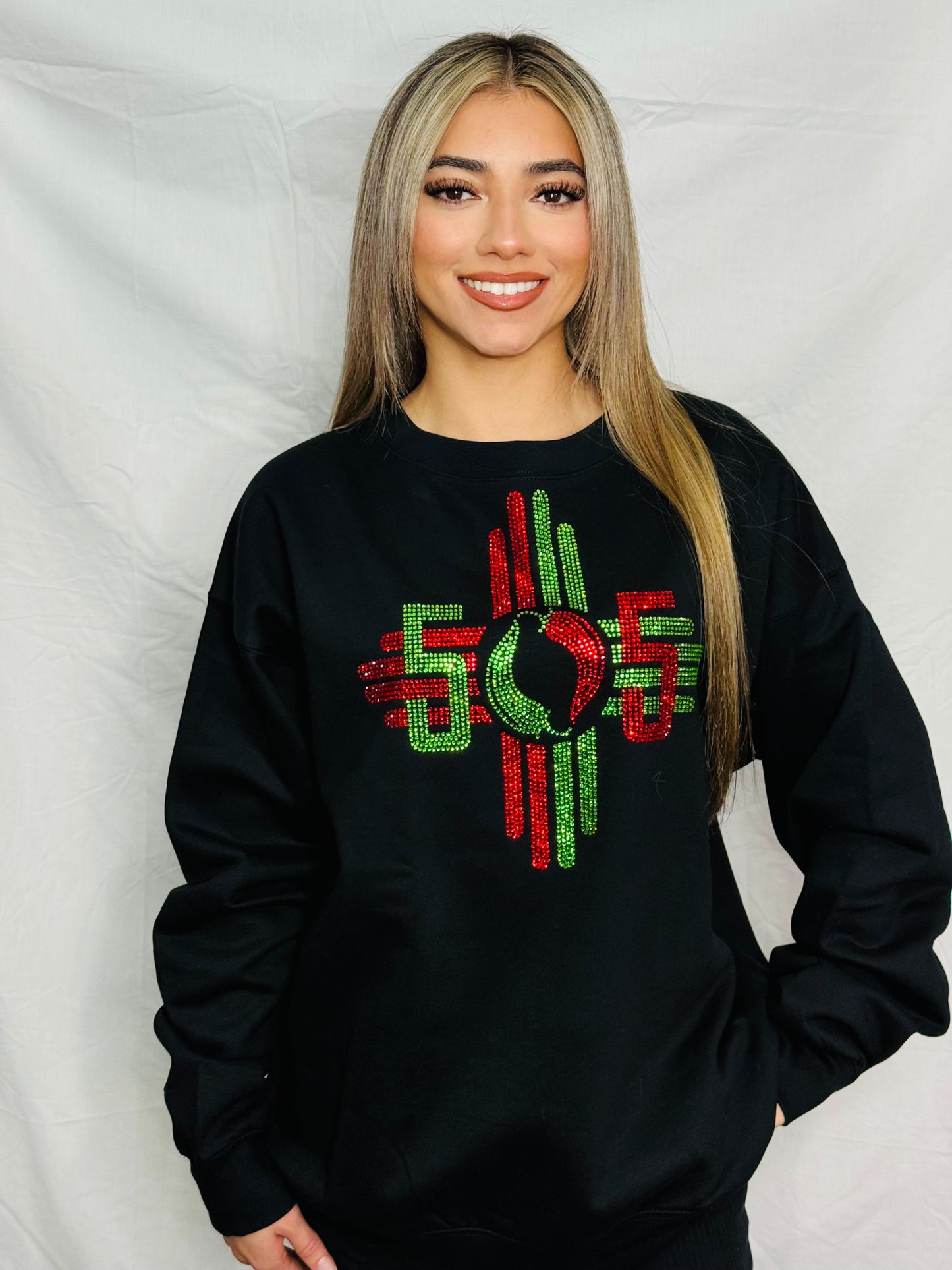 Red or Green Rhinestone Zia Sweatshirt