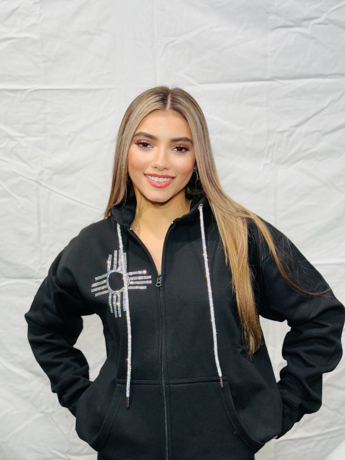 Silver Rhinestone Zia Zip Up Hoodie