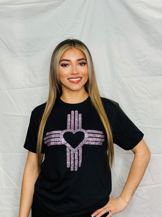 Pink Zia Heart Rhinestone T-Shirt
