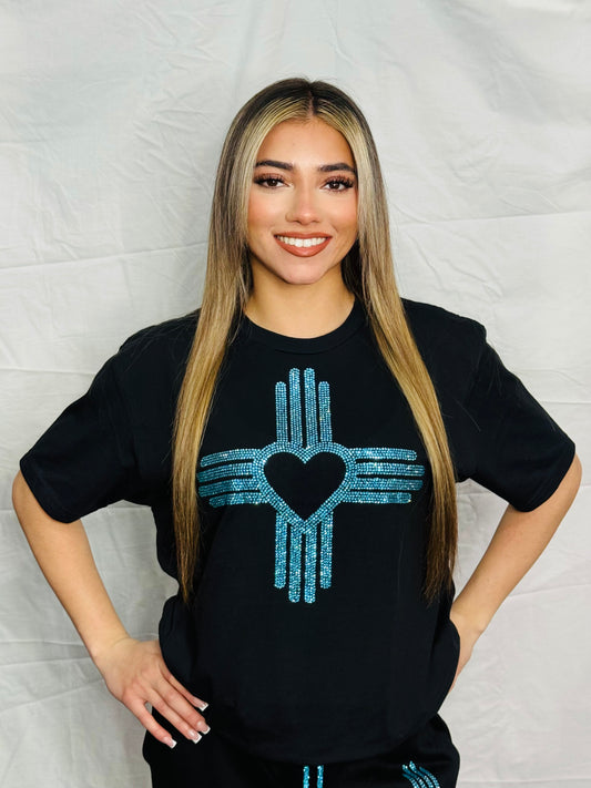 Turquoise Zia Heart Rhinestone T-Shirt