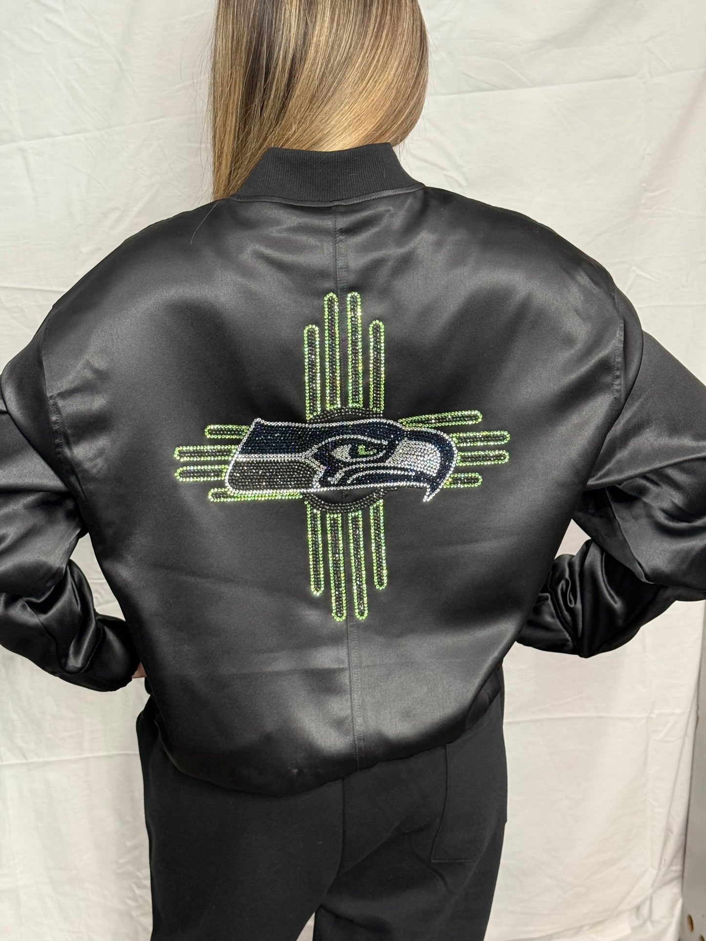 Limited Edition Super Bowl Seahawks Rhinestone Bomber Jacket