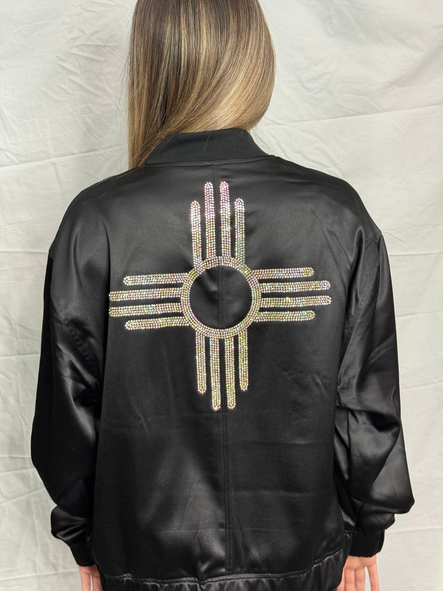 Iridescent Zia Rhinestone Bomber Jacket