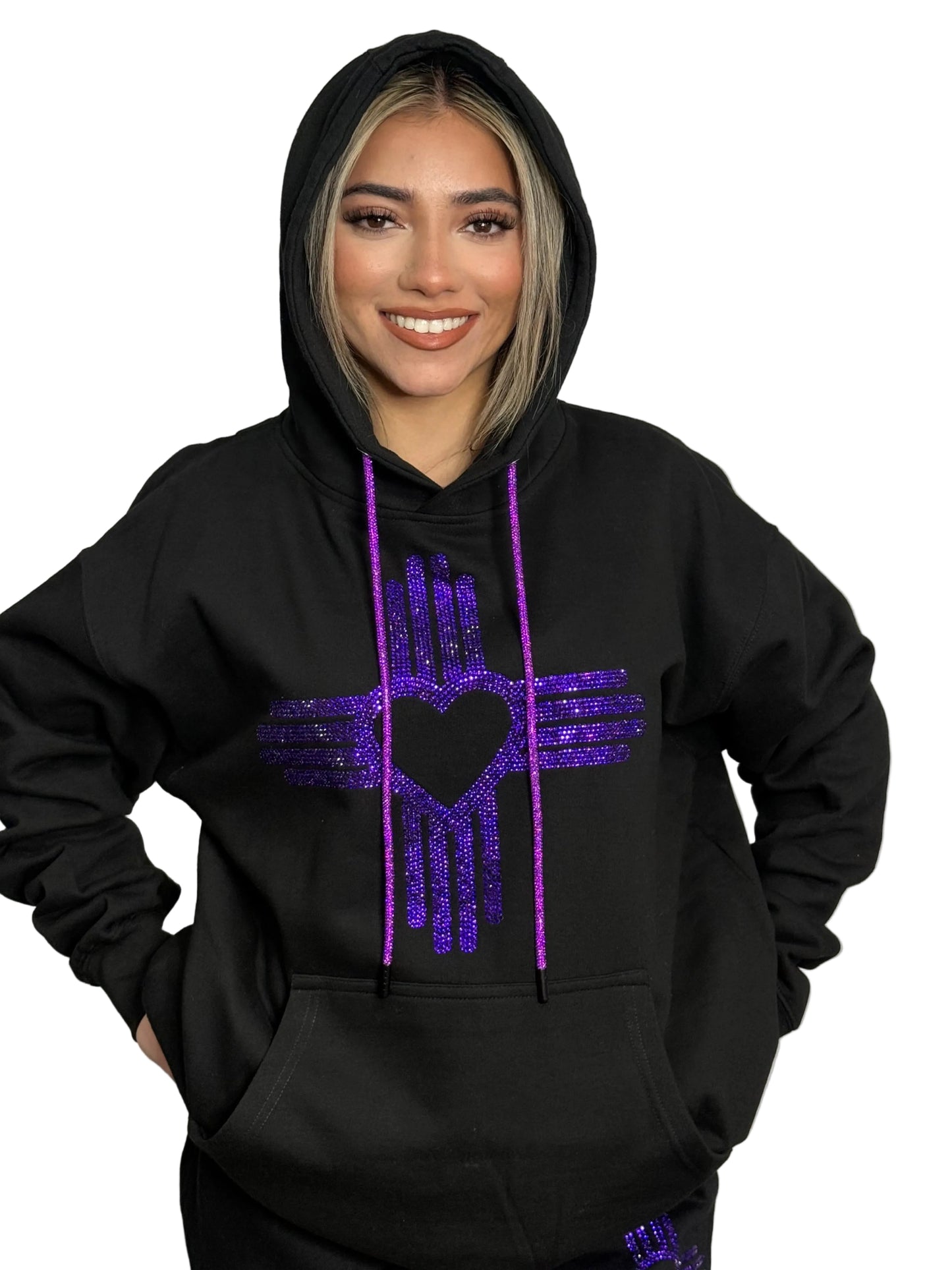 New Purple Rhinestone Zia Heart Hoodie