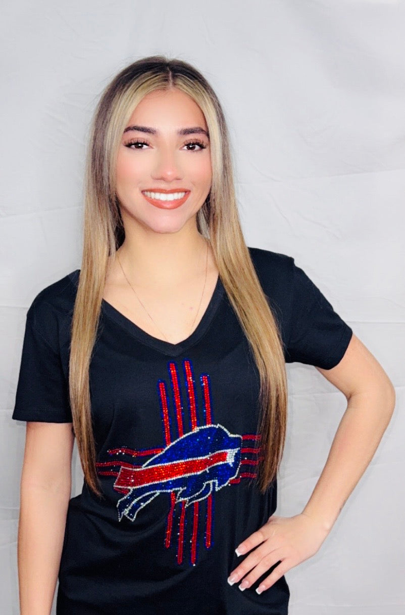 Zia Buffalo Bills Rhinestone V-Neck T-Shirt