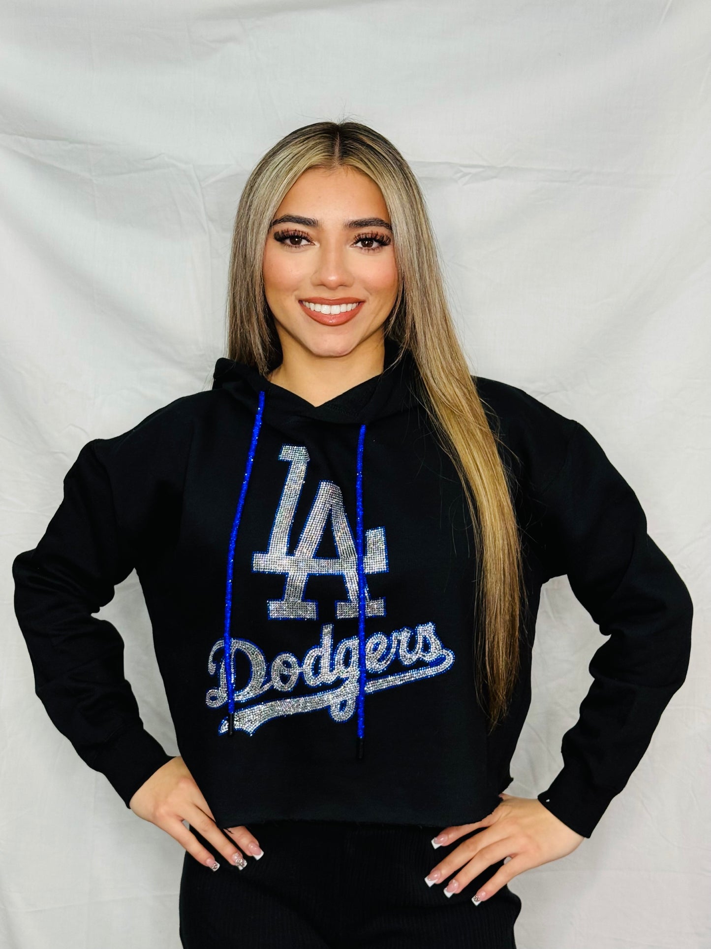 LA Dodgers Rhinestone Crop Hoodie