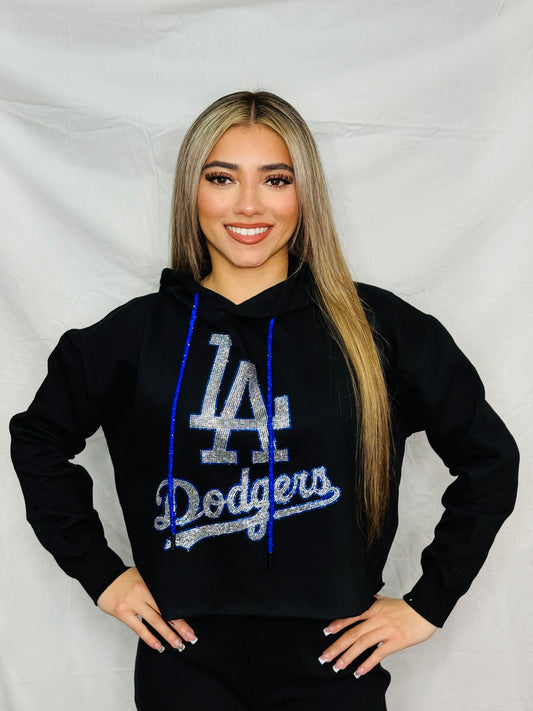 LA Dodgers Rhinestone Crop Hoodie