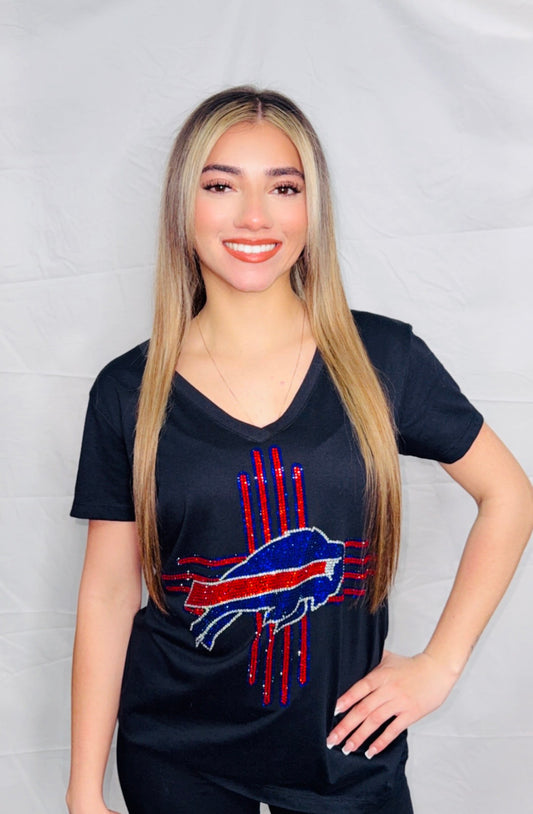 Zia Buffalo Bills Rhinestone V-Neck T-Shirt