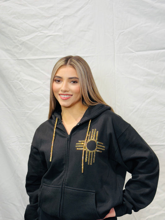 Gold Rhinestone Zia Zip Up Hoodie