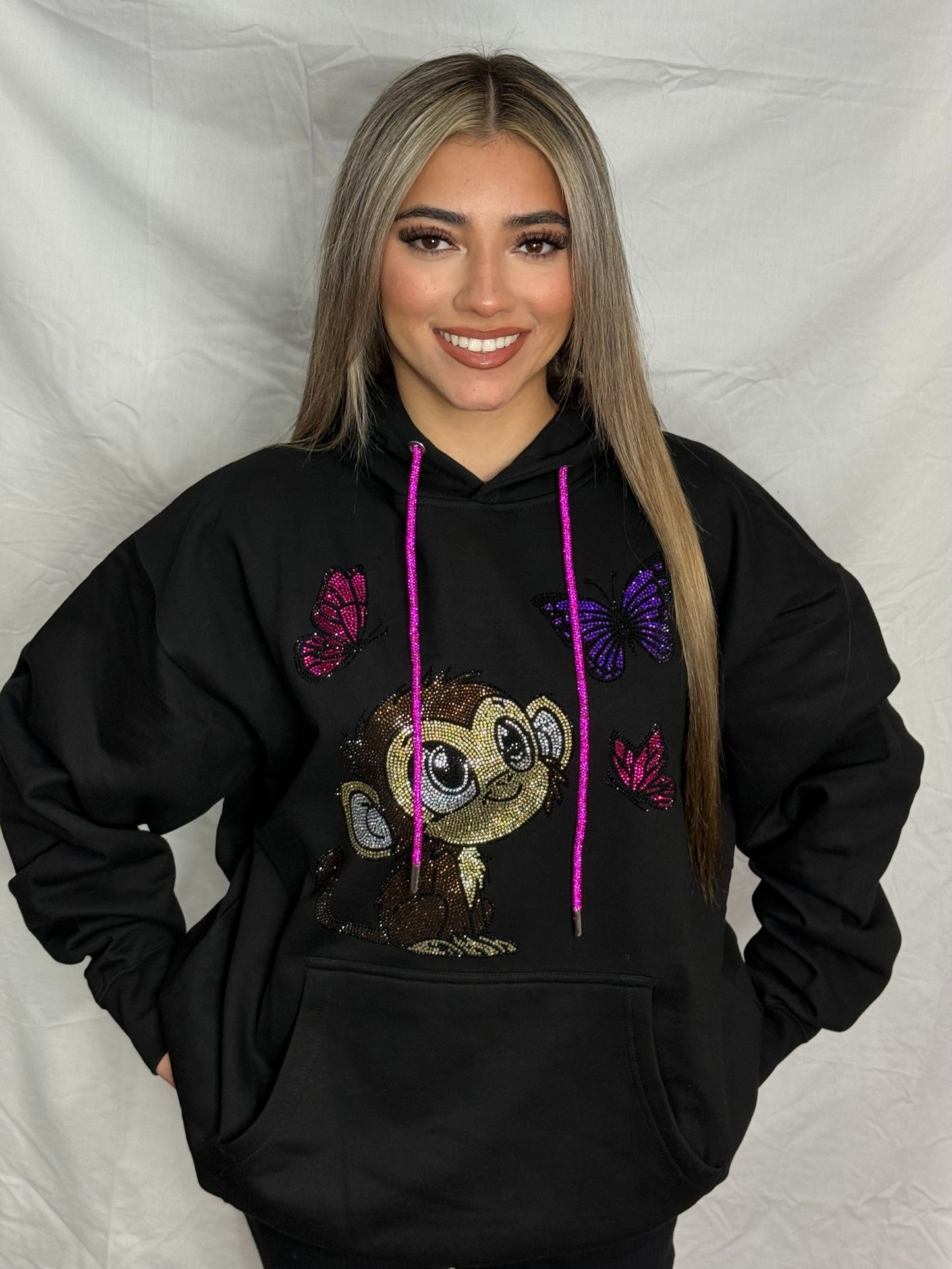 Monkey & Butterflies Rhinestone Hoodie