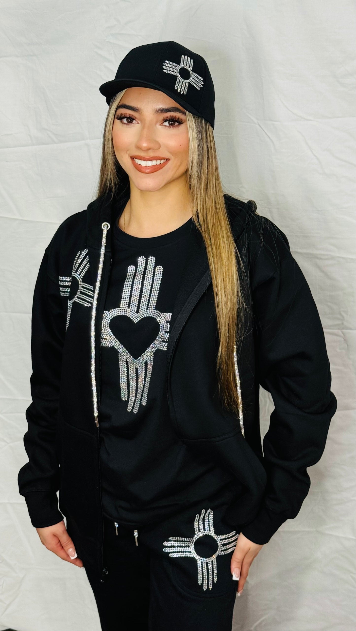 Silver Zia Rhinestone Zip Up Hoodie