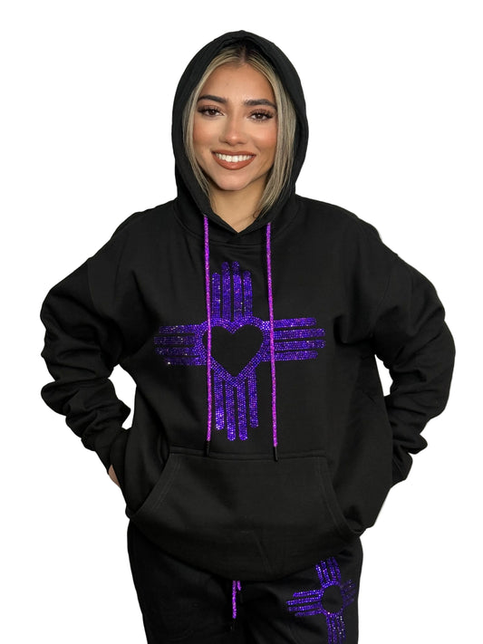 New Purple Rhinestone Zia Heart Hoodie