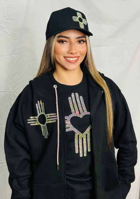 Iridescent Zia Rhinestone Zip Up Hoodie