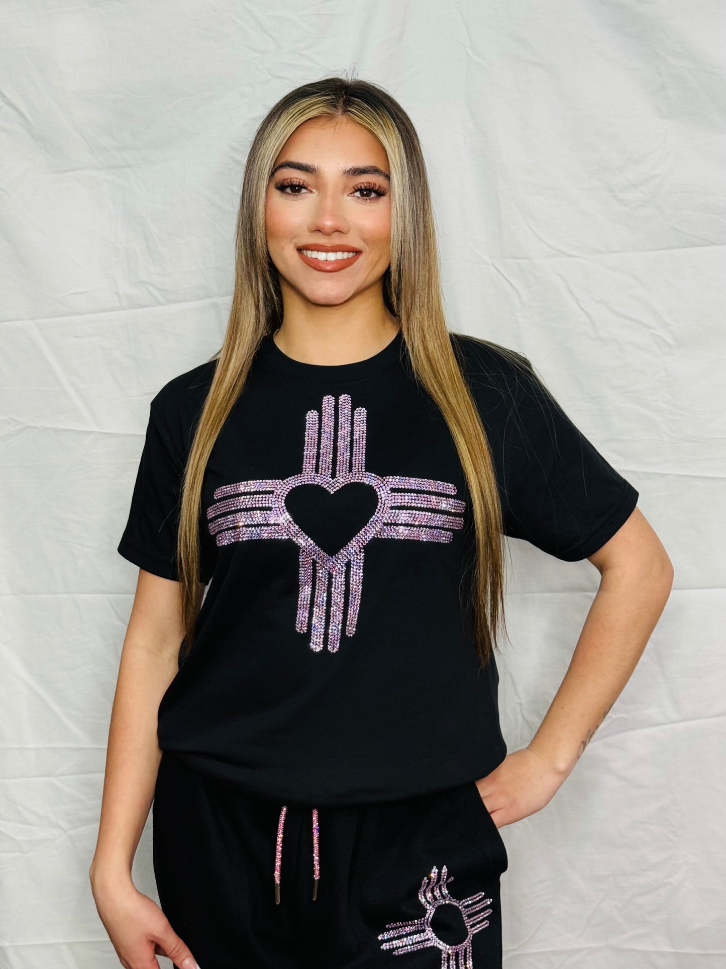 Pink Zia Heart Rhinestone T-Shirt