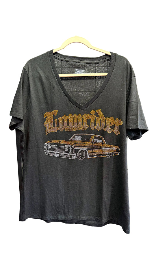 Lowrider Impala Rhinestone Shirt V-Neck