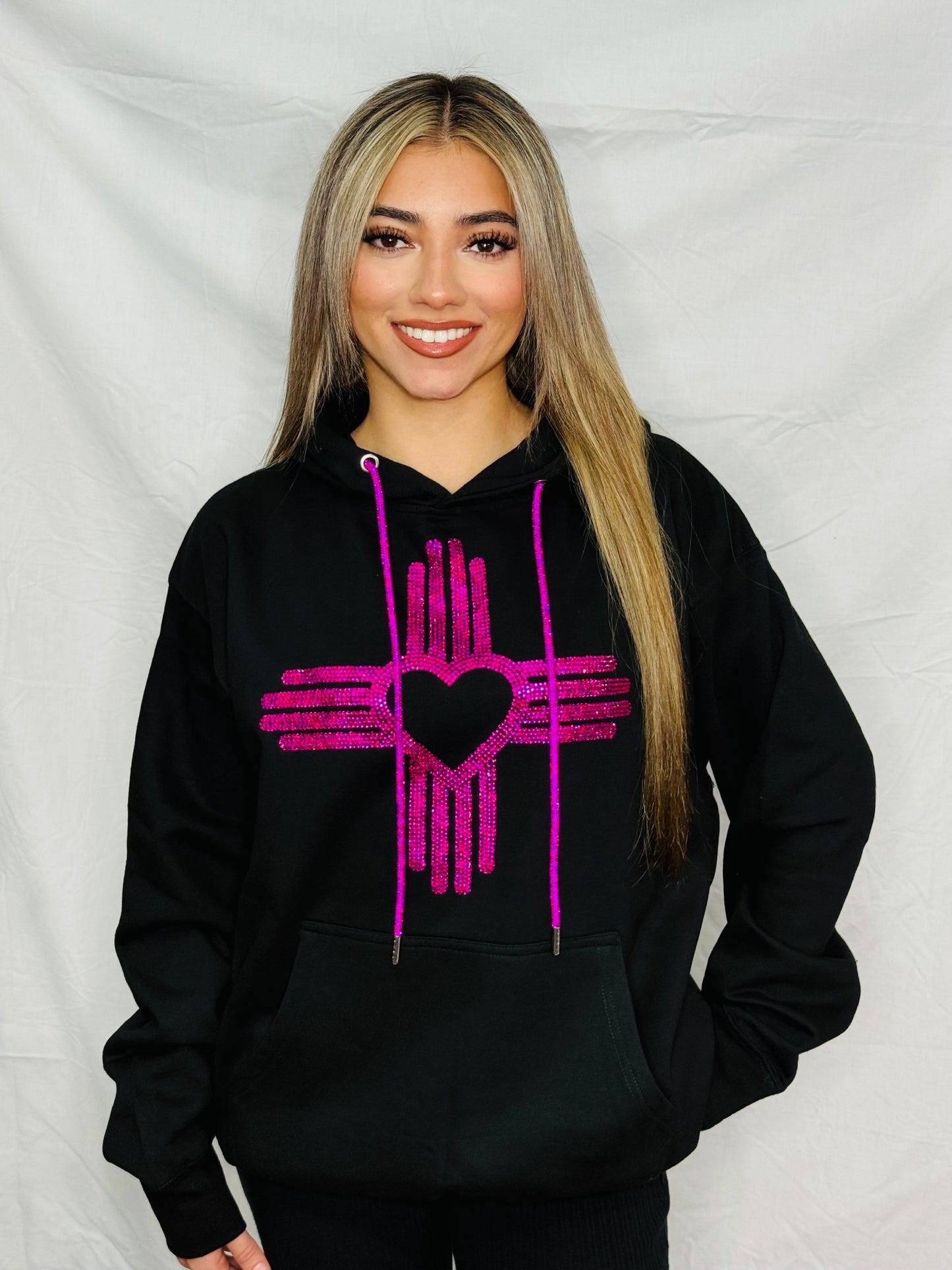 Hot Pink Zia Heart Rhinestone Hoodie