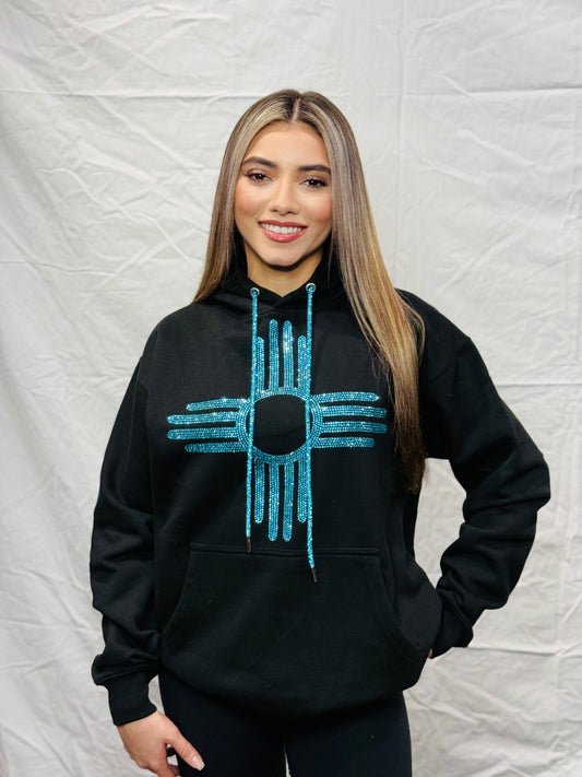 Turquoise Zia Rhinestone Hoodie