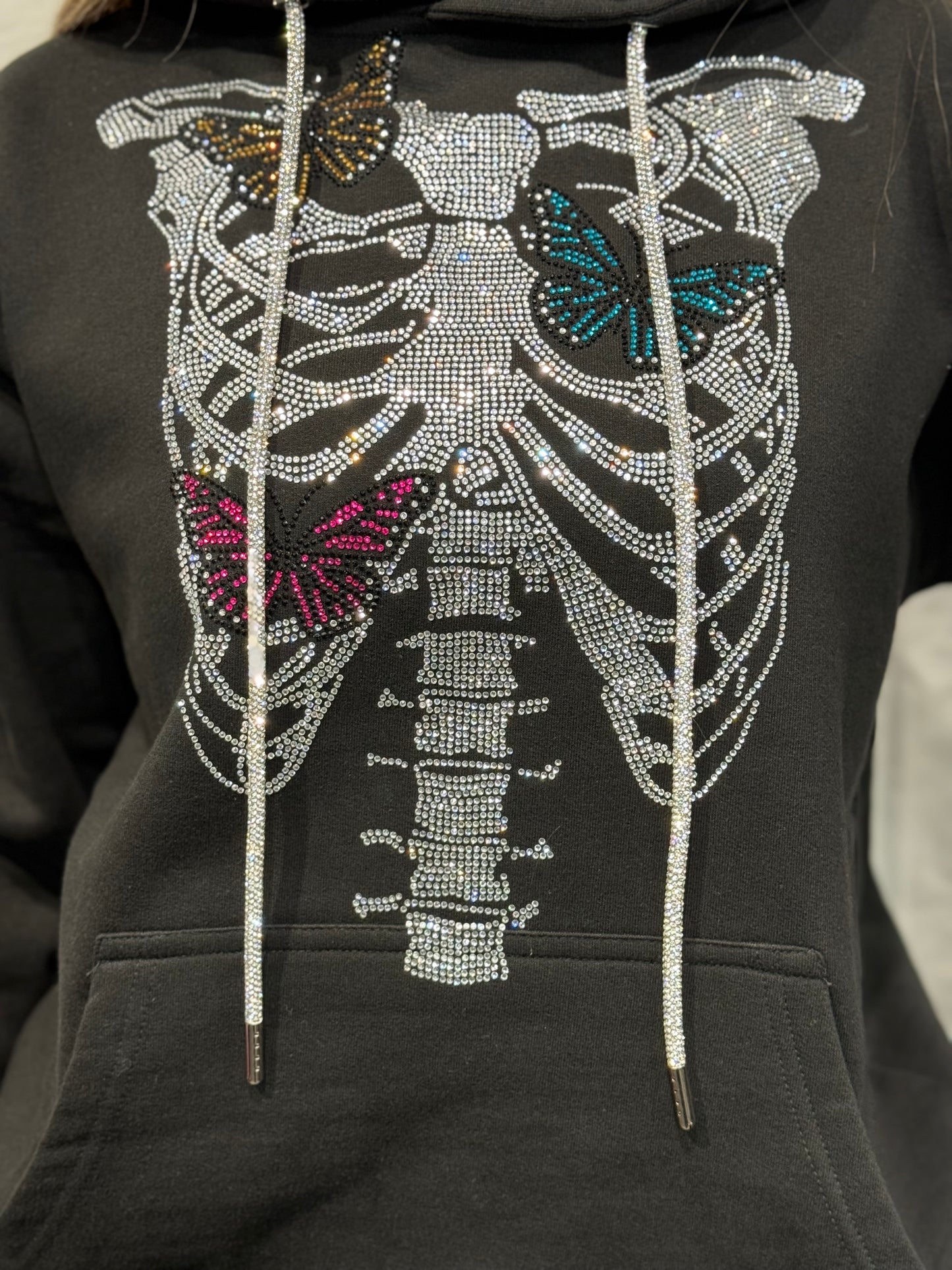 Rhinestone Butterfly Skeleton Hoodie