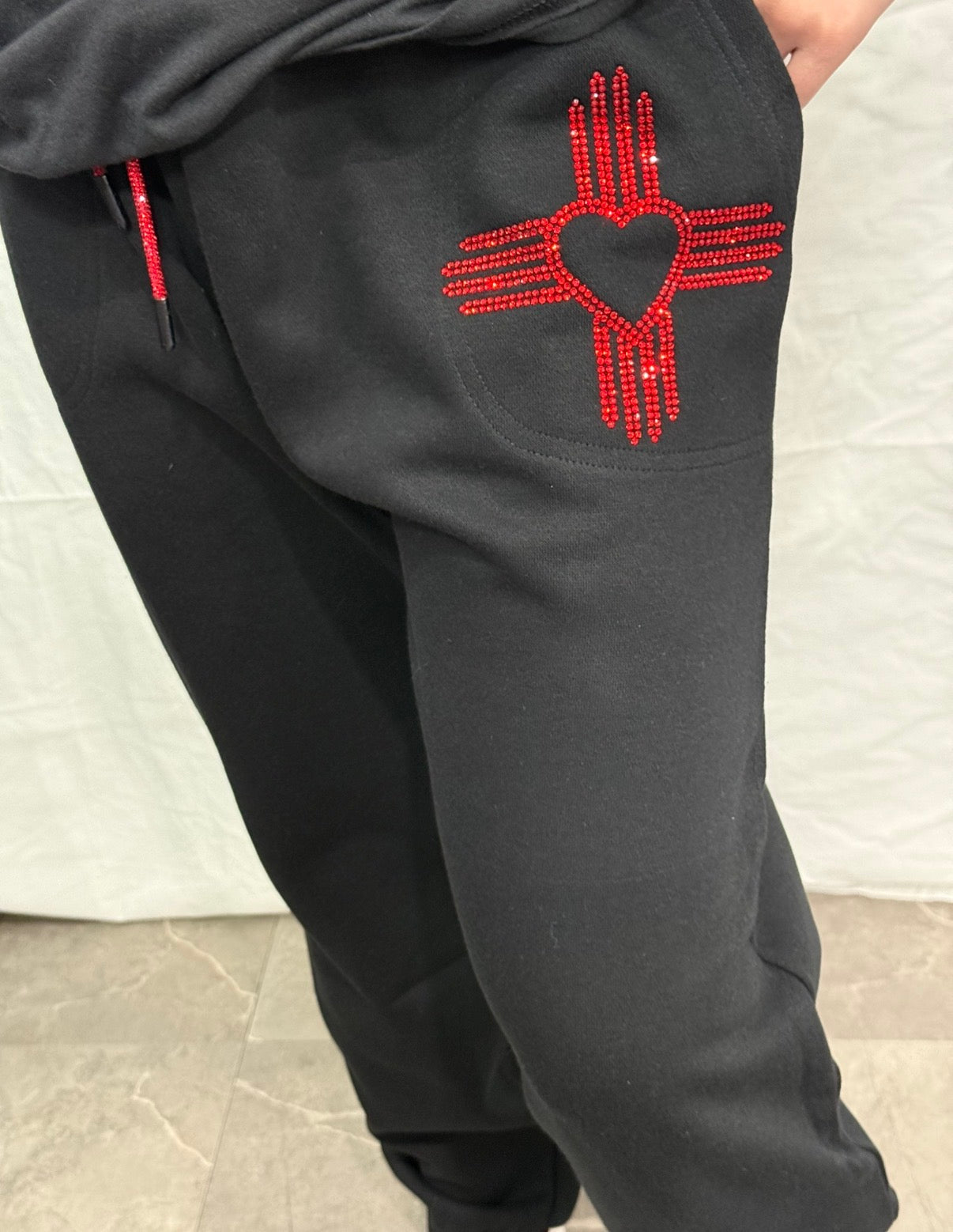 Red Zia Heart Rhinestone Pants