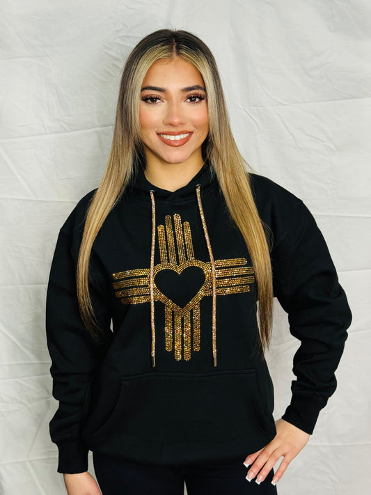 Gold Zia Heart Rhinestone Hoodie